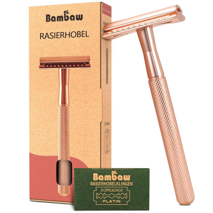 Bambaw Rasierhobel Damen mit 5 Rasierklingen | Metall Rasierer Frauen | Damen Rasierhobel Metall | N