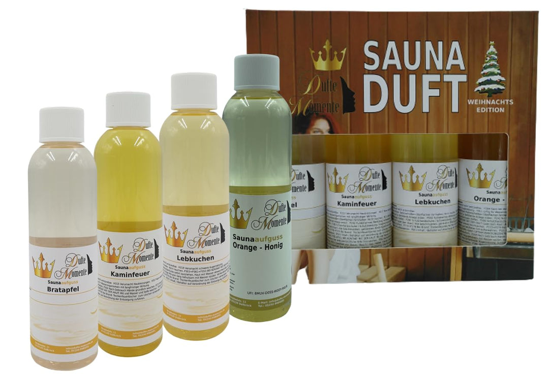 Dufte Momente Saunaaufguss Set – 4 x 250ml | Weihnachtsedition | Profi-Qualität Made in Germany