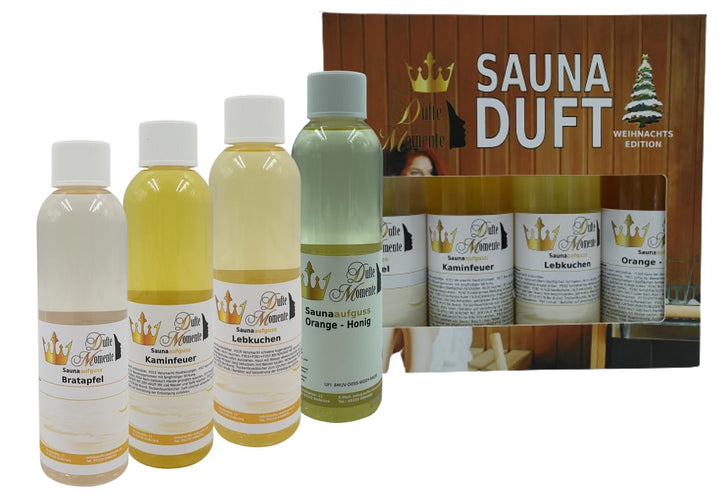 Dufte Momente Saunaaufguss Set – 4 x 250ml | Weihnachtsedition | Profi-Qualität Made in Germany
