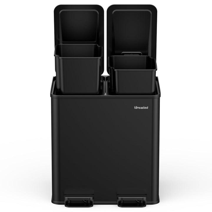 lovewind Mülleimer, 2 x 15L Mülleimer Küche, Doppeleimer für Recycling und Abfall, Schwarz, Mülleime