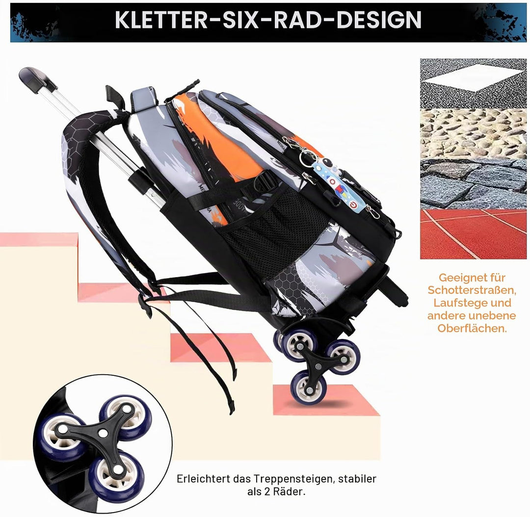 Amythe Schulrucksack Trolley für Jungen, Schulranzen mit Rollen für Kinder Teenager, Modischer Schul