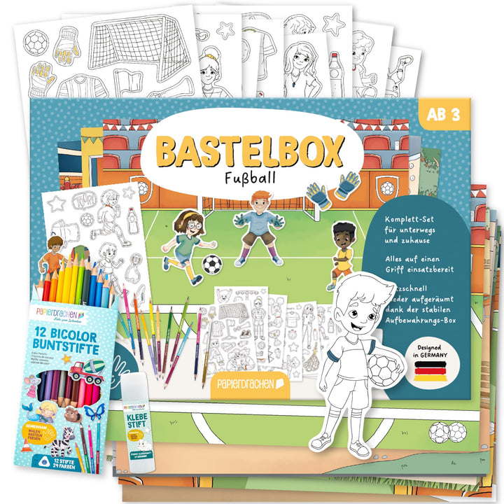 Papierdrachen Bastelbox Fussball - Komplettes Bastelset ab 3 Jahren - Inkl. Buntstifte & Kleber - Kr