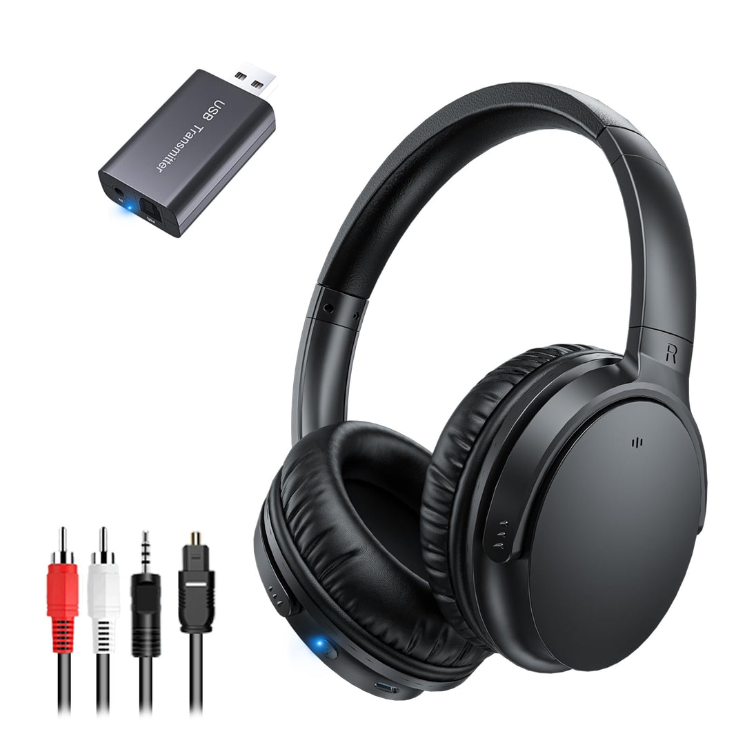 Kabellose TV-Kopfhörer für Senioren, AptX Low Latency, Ein-Knopf-Design Over-Ear TV Headset mit USB-