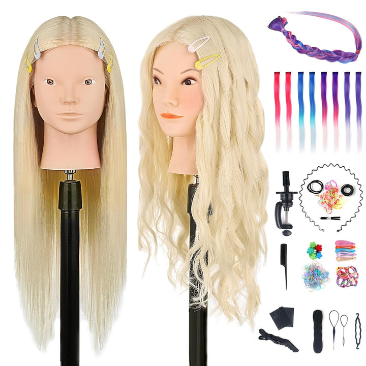 Frisierkopf Echthaar, TopDirect 66cm/26 Zoll 70% Echtes Haar Ubungskopf Friseur Trainingskopf mit Fl