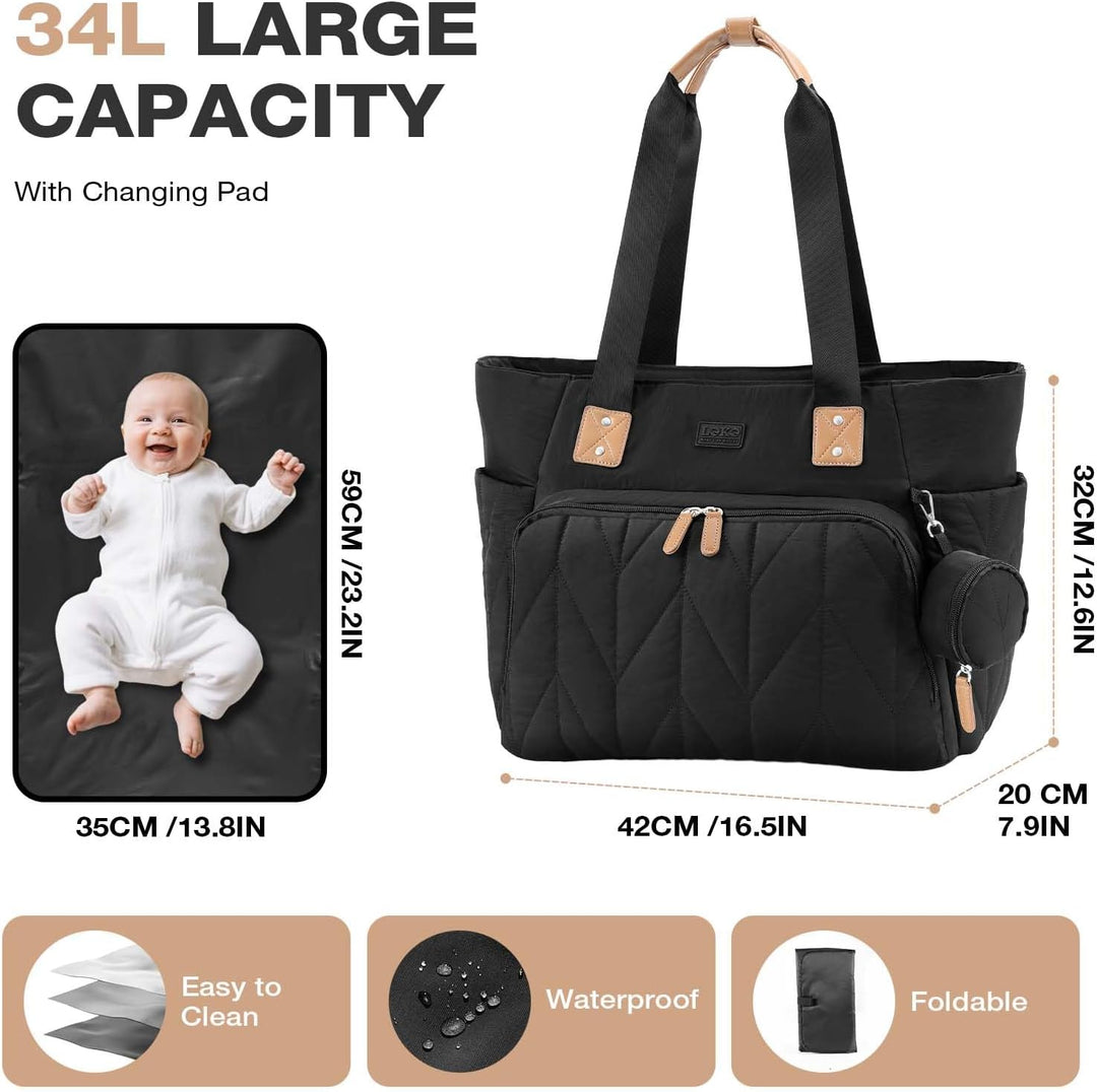 Lekesky Wickeltasche mit Schnullertasche und Wickelunterlage, Grosse Reisewindeltasche für Mama und