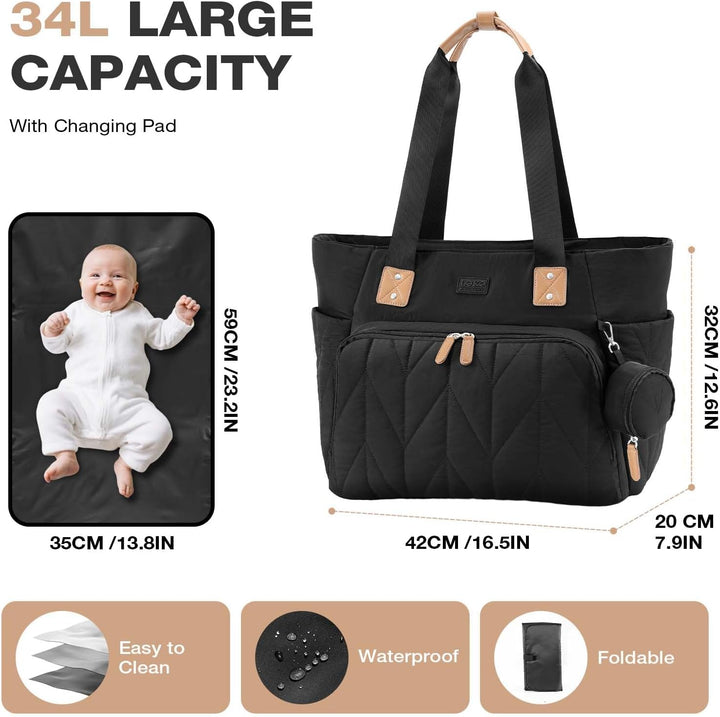 Lekesky Wickeltasche mit Schnullertasche und Wickelunterlage, Grosse Reisewindeltasche für Mama und