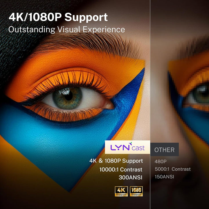 Mini Beamer 4k Heimkino Unterstützt Android 14, LYNCAST Mini projektor Tragbarer Projektor mit Bluet