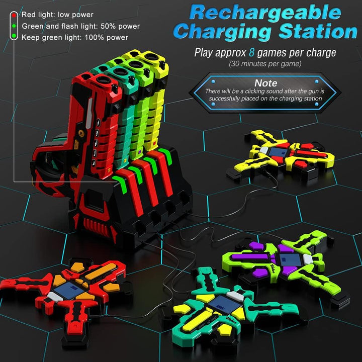 Wiederaufladbares Laser Tag Set 4 – VATOS Laser Tag mit 4er Set mit Westen | Infrarot Laser Tag Set