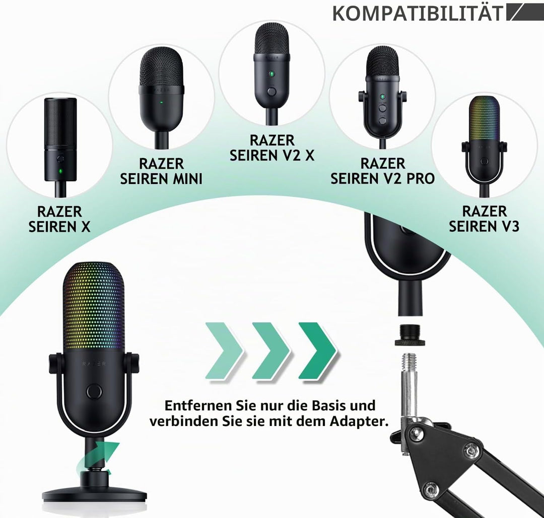 Einstellbare Mikrofon Arm, Mikrofonarmständer Kompatibel mit Seiren X Mini V2 V3 USB Streaming Mikro