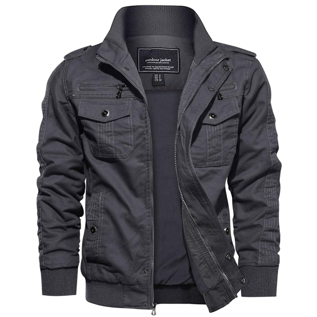EKLENTSON Herren Übergangsjacke Frühling Cargo Jacke Freizeitjacke mit Vielen Taschen XL Grau, XL Gr