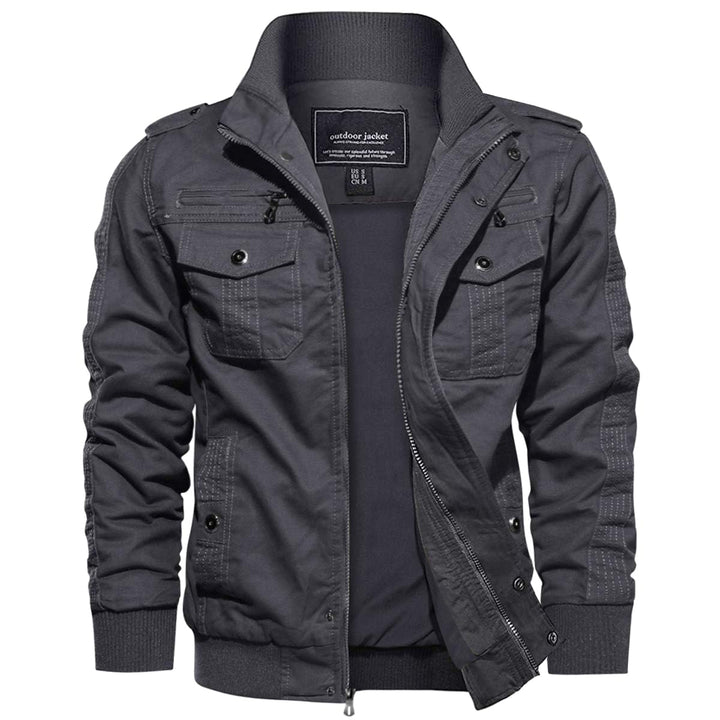 EKLENTSON Herren Übergangsjacke Frühling Cargo Jacke Freizeitjacke mit Vielen Taschen XL Grau, XL Gr