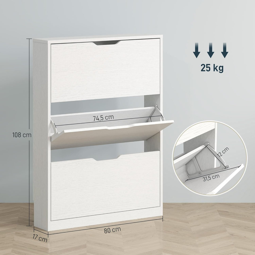 HOMCOM Schuhschrank mit 3 Klappen, Schuhregal, Schuhkipper Schmal Schuhkommode für 9-12 Paar Schuhe