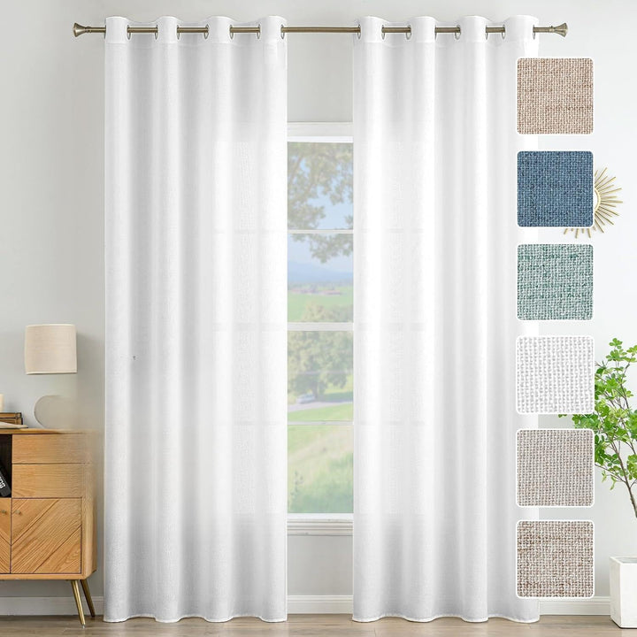 MIULEE Wohnzimmer Vorhänge Gardinen Leinen Ösenvorhang Leinenoptik Vorhang Boho Gardine mit Ösen Sem
