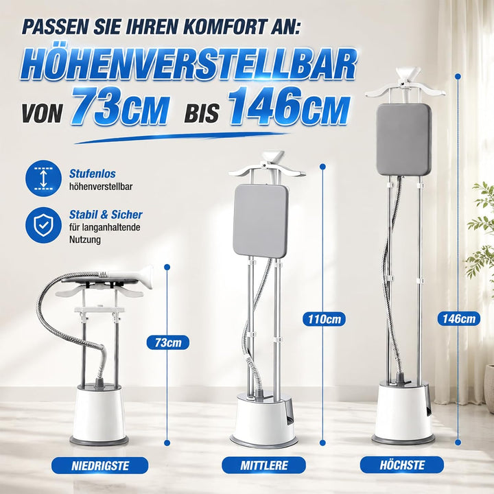 Dampfglätter Vertikaler Steamer, Dampfglätter 1800W mit 45g/min Dampfstoss – Höhenverstellbarer Hand