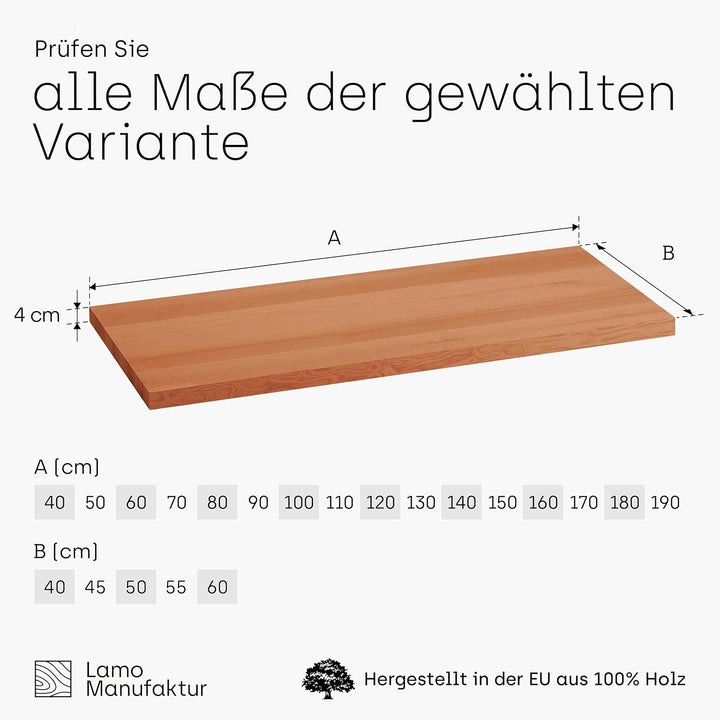 LAMO Manufaktur Waschtischplatte, Holzplatte Waschtisch, 130x55 cm (AxB), Dunkel, ohne Montageset, L