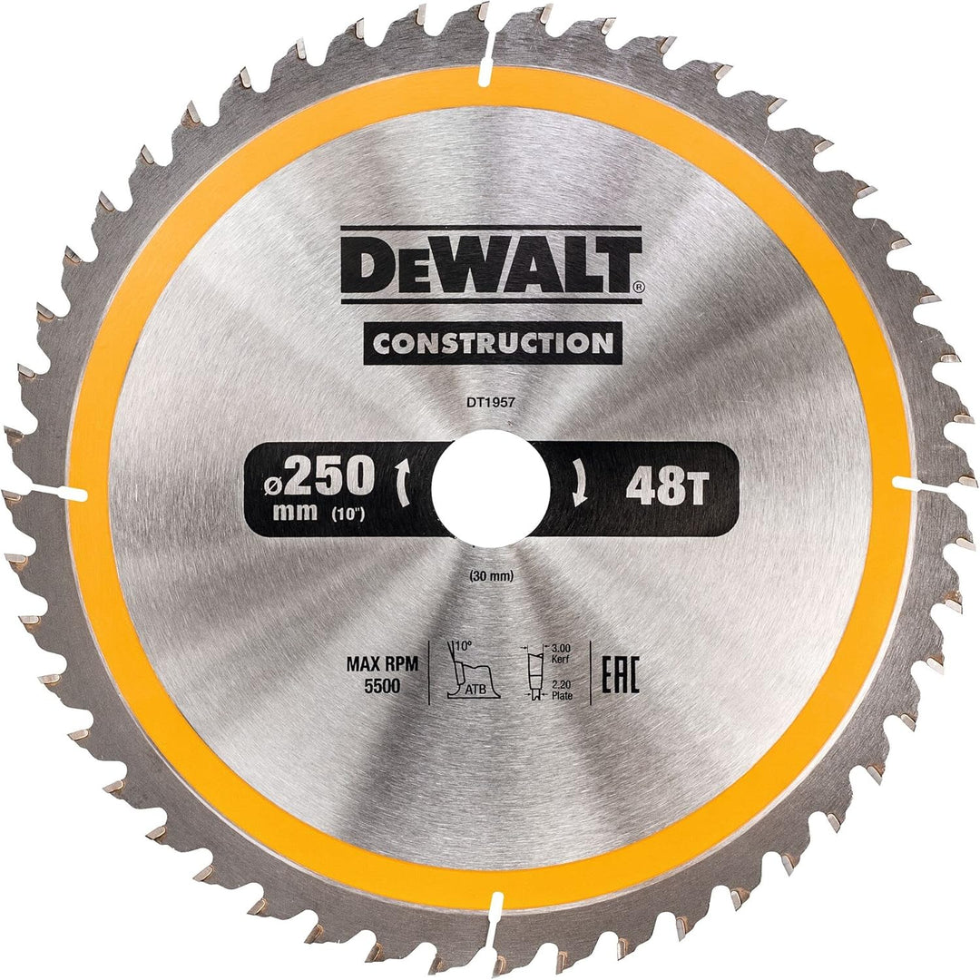 DEWALT Construction Kreissägeblatt DT1957 (für Stationärsägen, Sägeblatt-ø 250/30 mm, Schnittbreite: