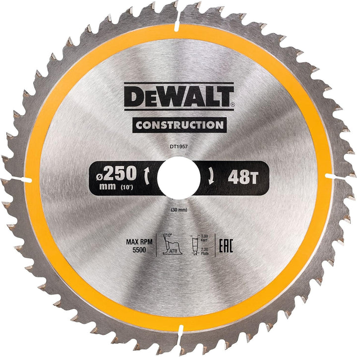 DEWALT Construction Kreissägeblatt DT1957 (für Stationärsägen, Sägeblatt-ø 250/30 mm, Schnittbreite: