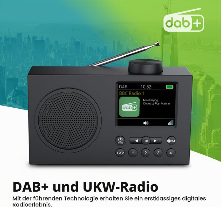 DAB Radio mit Bluetooth, DAB Plus Radio mit 3" Grosses TFT Display, Rechargeable Dab+ Radio Klein, K