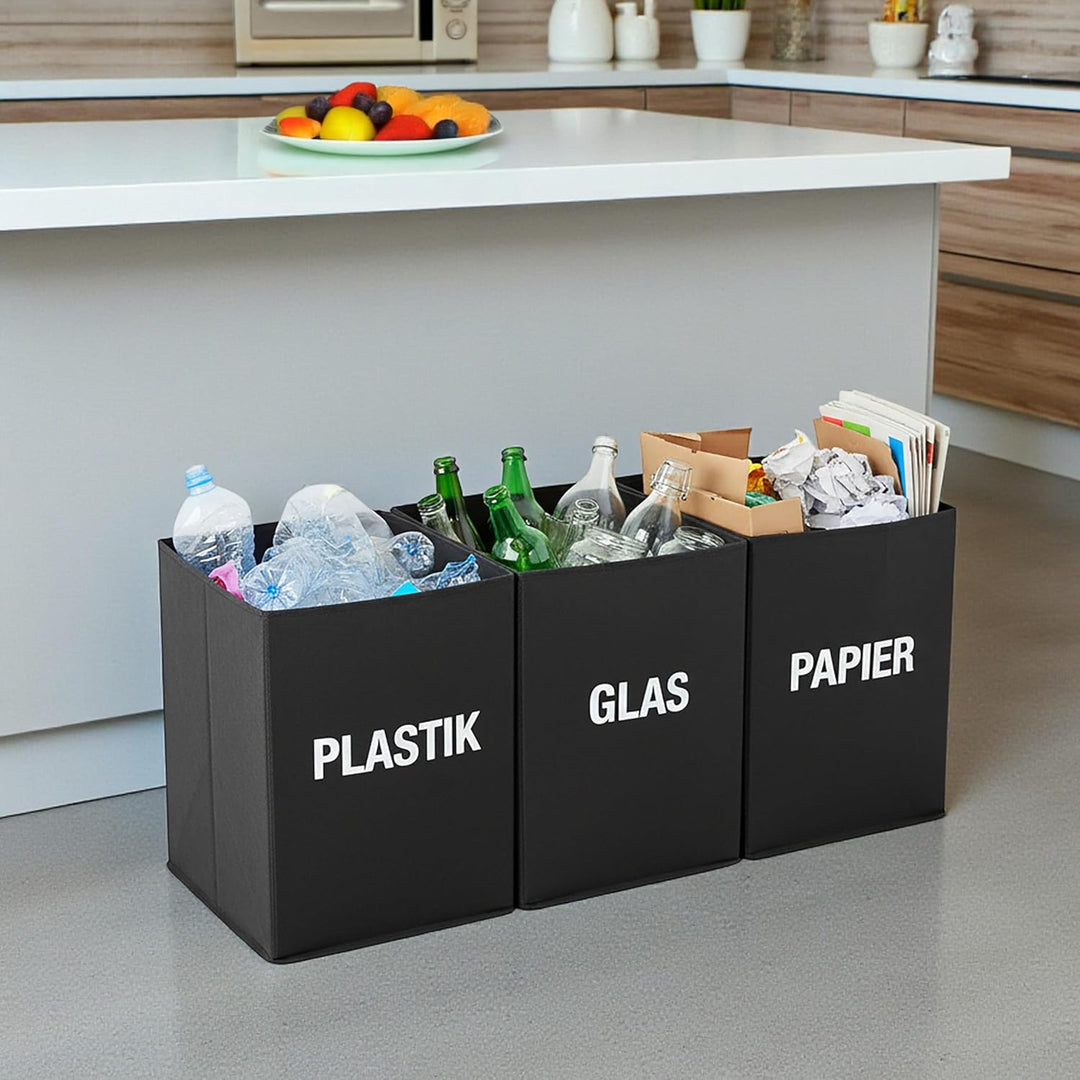 Spetebo Mülltrennsystem Tasche schwarz mit Griffen wiederverwendbar - 3 x 38 L - Recycling Müllsamml