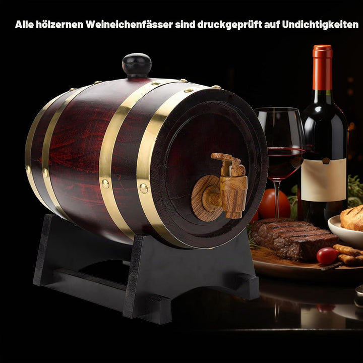 1,5L/ 3L/ 5L/ 10L Holzfass Bierfrässer Weinfass mit Zapfhahn, Stopfen und Holzbock, Heimbrauen Bierb