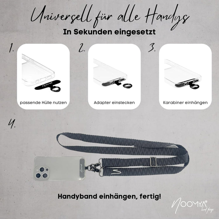 NOOMYA breite Handykette – Handyband universal zum Umhängen mit Adapter, Handy Band verstellbar & ab