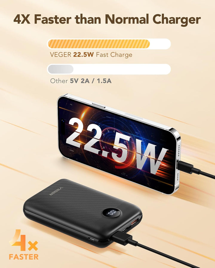 VEGER Power Bank 20000mAh klein 22.5W, Powerbank USB C Schnelles Aufladen Externe Handyakkus PD 3.0