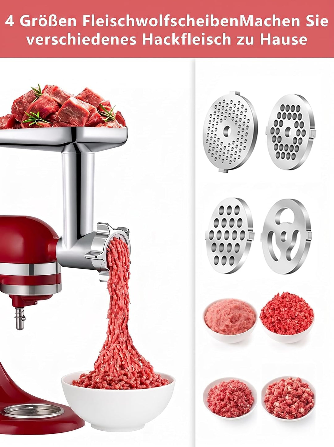 Fleischwolf &amp; Aufsätze für KitchenAid Standmixer, Kitchenaid Zubehör Mixer mit 3 Wurstfüllhörner, 3