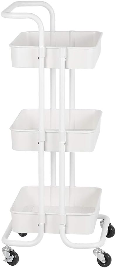 Rollwagen, 3 Etagen, Servierwagen, Küchenwagen für Bad & Büro, Rollregal, Bastelwagen-43 * 36 * 86cm