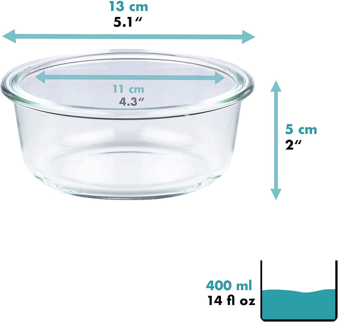 Grizzly Glas Frischhaltedosen, Set 6x 400 ml, luftdicht, rund, Click-Verschluss, vielseitige Vorrats