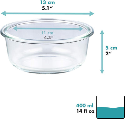 Grizzly Glas Frischhaltedosen, Set 6x 400 ml, luftdicht, rund, Click-Verschluss, vielseitige Vorrats