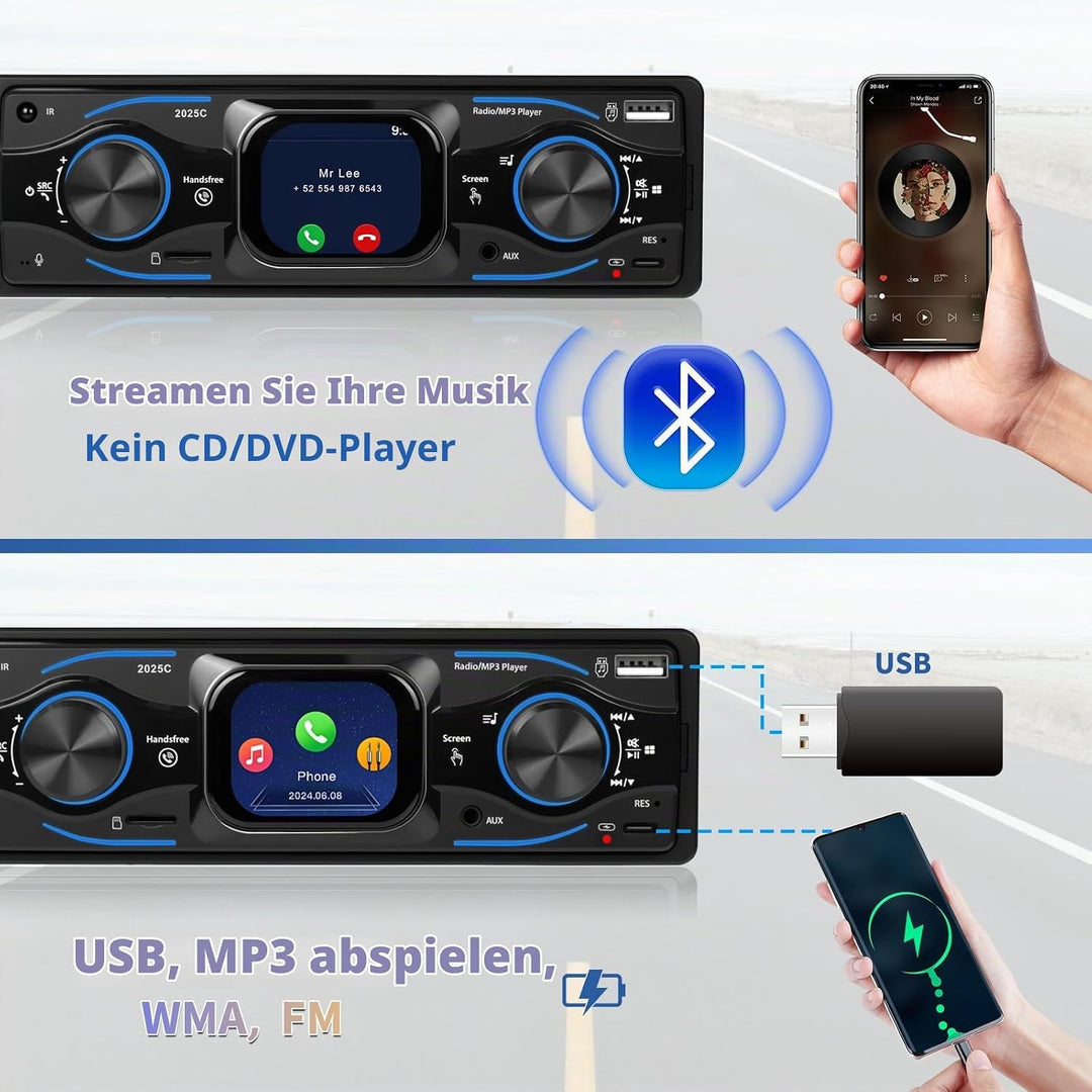 Hikity 1 Din Autoradio mit Touchscreen, Radio 1 DIN mit FM, Bluetooth,USB/SD/AUX-IN, Freisprecheinri