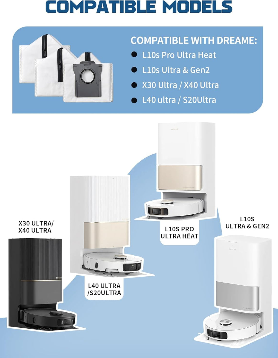 Wiederverwendbare Staubbeutel für Dreame L40s Pro Ultra/X50 X40 Ultra/L10s Ultra Gen 2/L10s Pro Ultr