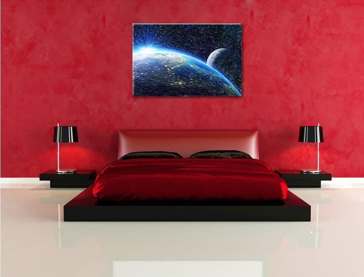 Pixxprint Erde und Ihr Mond aus dem All als Leinwandbild/Grösse: 100x70 cm/Wandbild/Kunstdruck/ferti