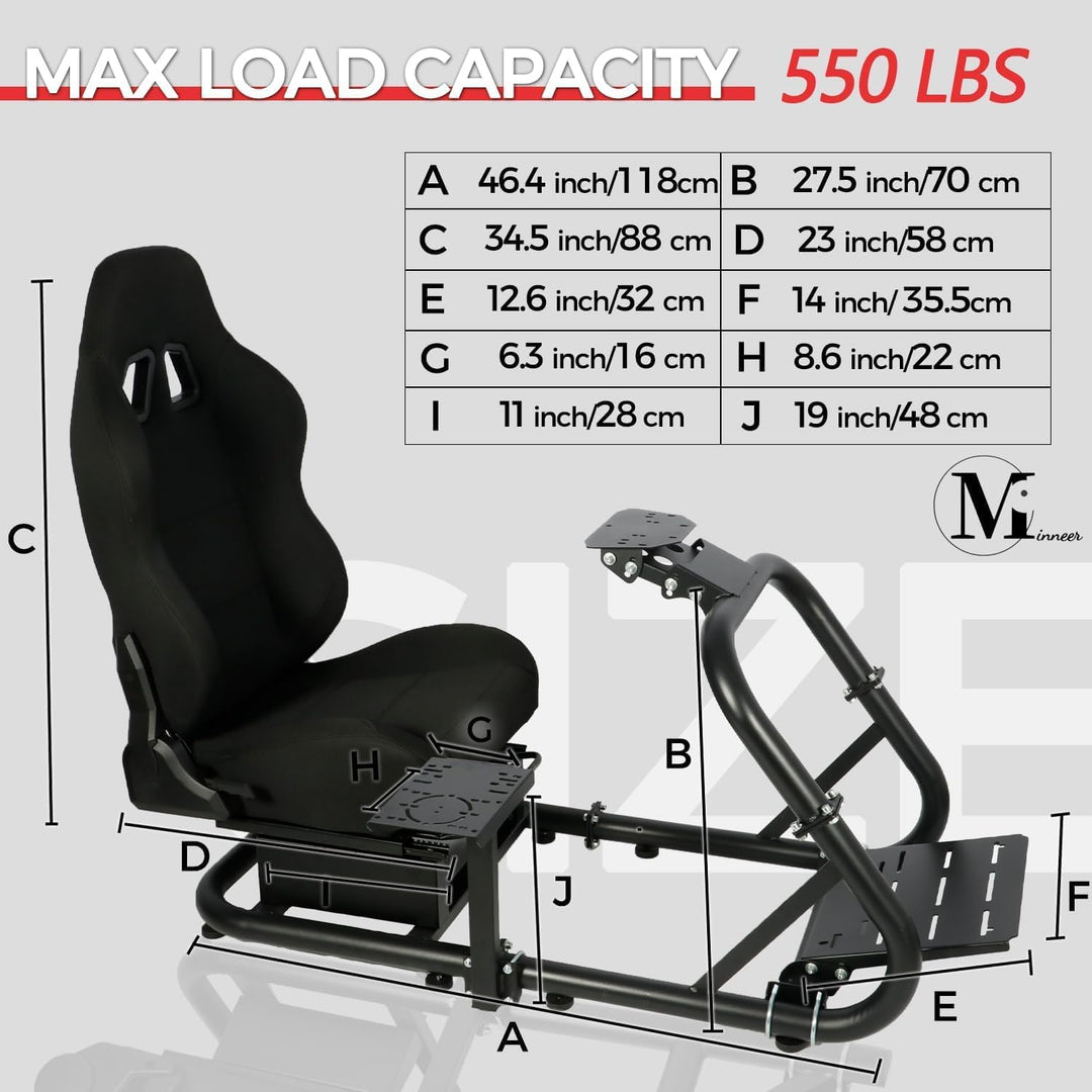 Minneer Rennsimulator Cockpit mit schwarzem Sitz Kompatibel mit Logitech G29 G920 G923, Thrustmaster