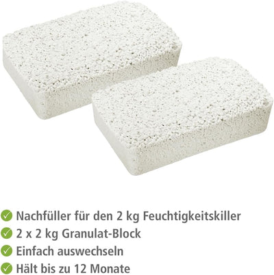 WENKO Nachfüllpack für Feuchtigkeitskiller 2 kg im 2er Set, Granulatblock für Raumentfeuchter, labor