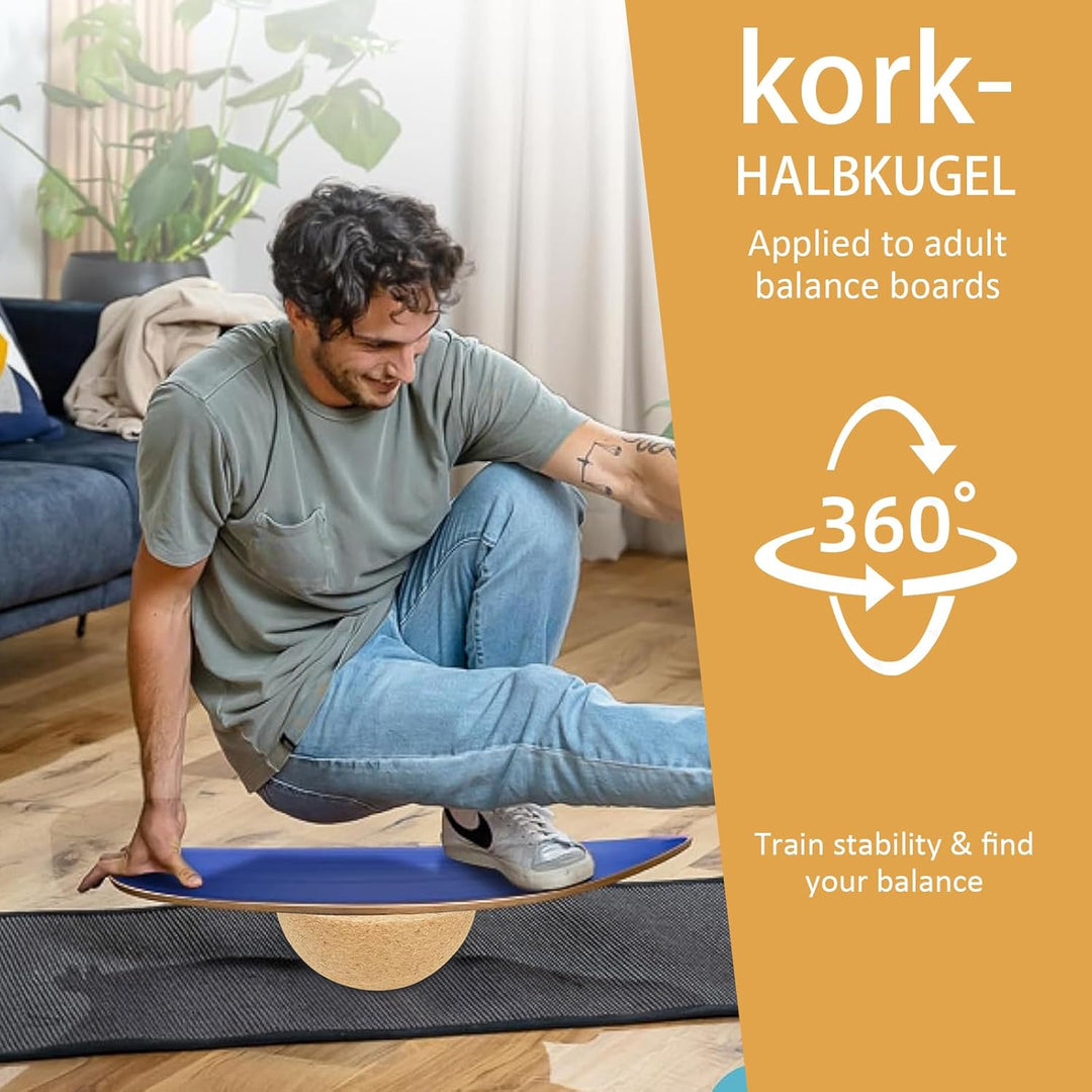 Balance Board Halbkugel aus massivem Kork – Rutschfest, nachhaltig, ideal für Gleichgewichtstraining