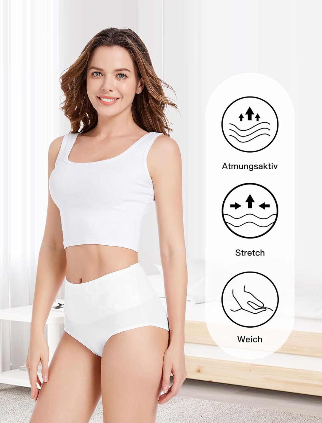 HAVVIS Unterhosen Damen Stretch Baumwolle Hohe Taille Slips Weich Atmungsaktiv Bequeme Unterwäsche M