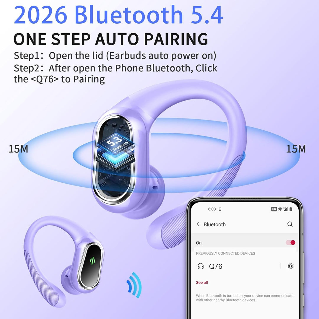 Rolosar Bluetooth Kopfhörer, Kopfhörer Kabellos Bluetooth 5.4 Sport tiefer Bass, In Ear Kopfhörer mi