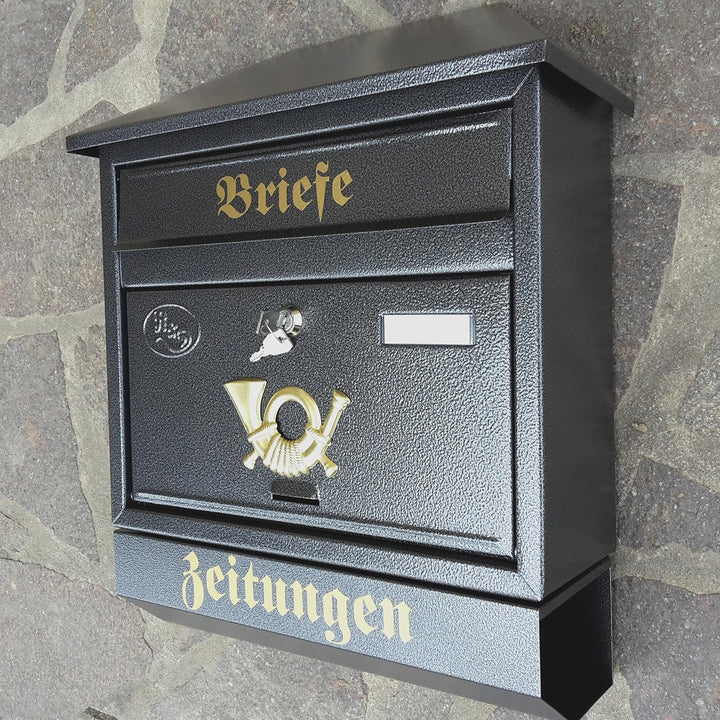 Naturholz-Schreinermeister Grosser Briefkasten/Postkasten XXL Anthrazit mit Zeitungsrolle und Montag