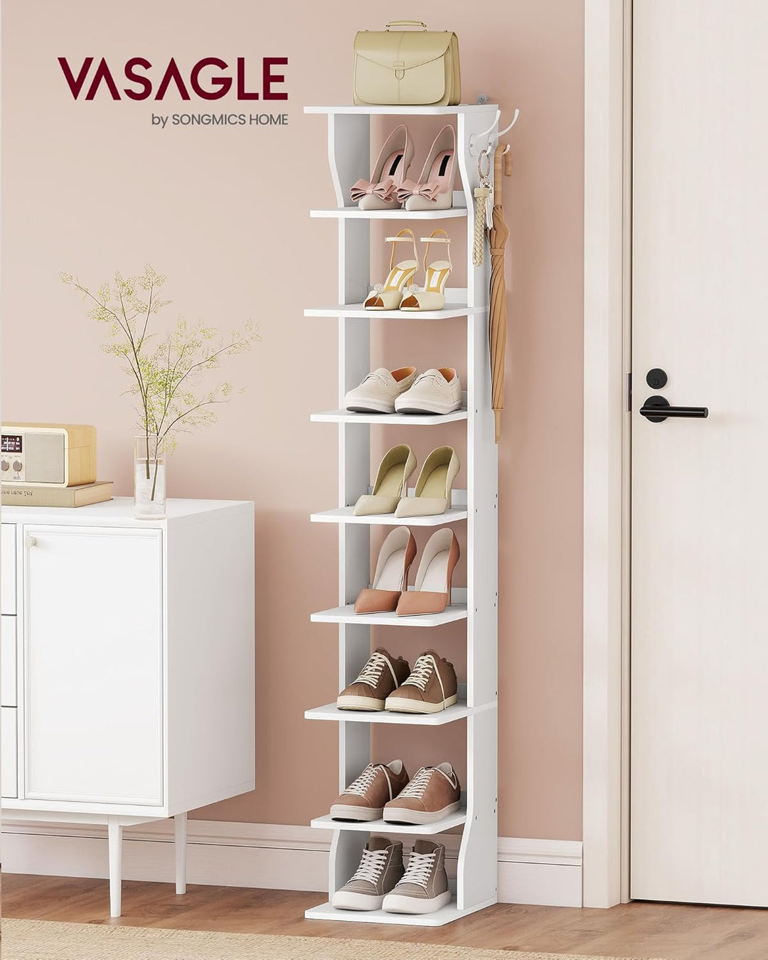VASAGLE Schuhregal schmal, Standregal mit 9 Ebenen, platzsparend, für Eingangsbereich, Ecke, Schuhab