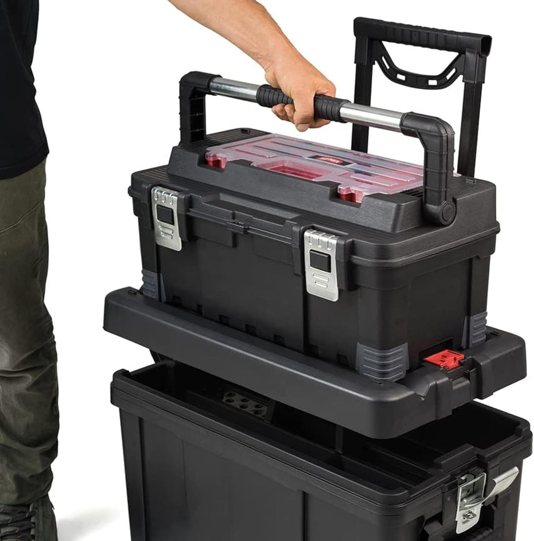 Keter 17181110 Werkzeugbox Master Pro Serie Cart + Tool Box, Kunststoff, rot/silber