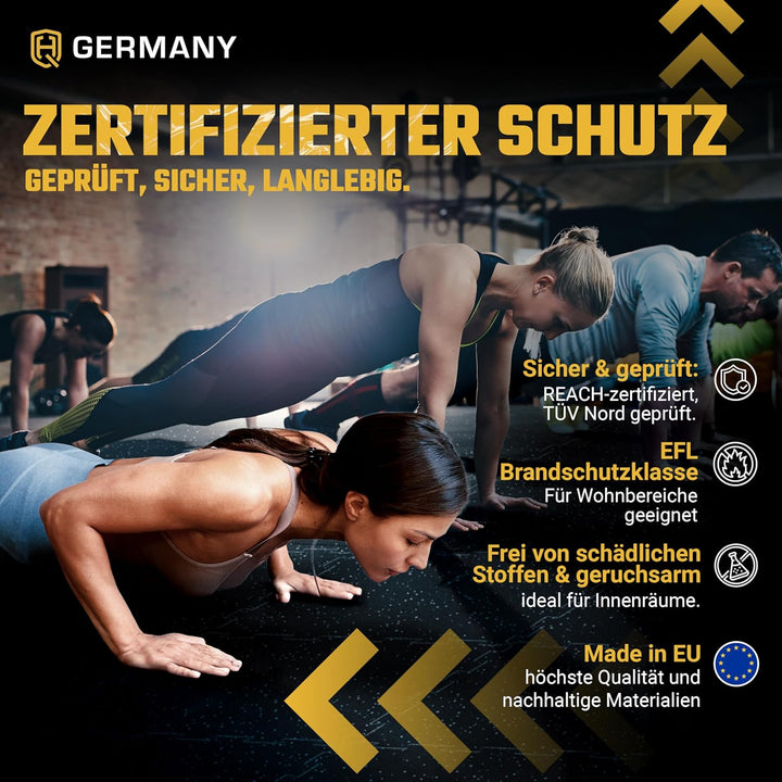 HQ Germany® Bodenschutzmatte Fitness - Premium Gym Boden | Made in EU | Matten Fitnessraum in Studio