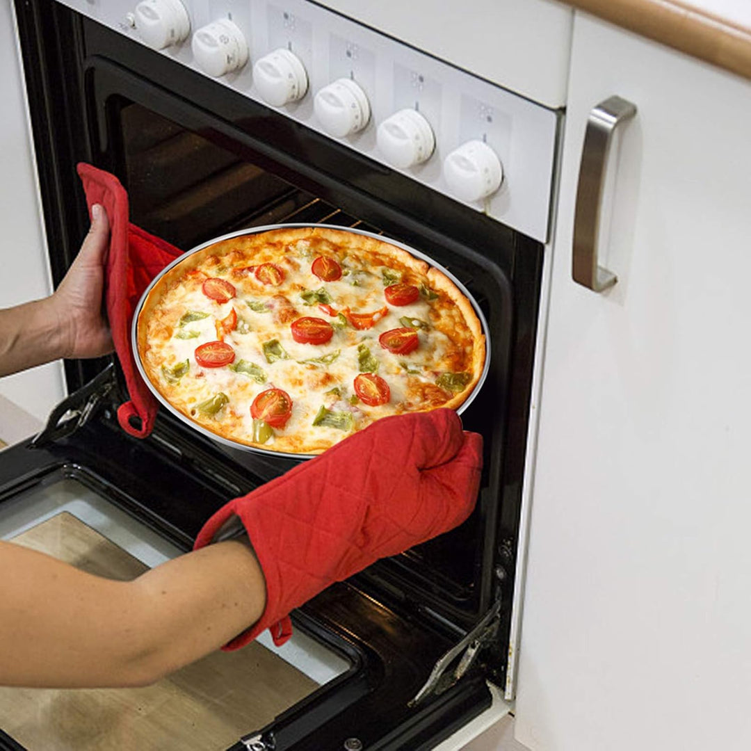 TEAMFAR Pizzablech 4er-Set, Edelstahl Rund Pizzaform Pizza Backblech zum Backen im Ofen, ∅ 26 cm, Ge