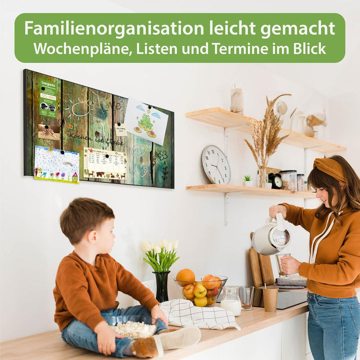 banjado Magnettafel schwarz 78 x 37cm / Magnetwand Metall/Magnetpinnwand als Memoboard/Pinnwand Magn