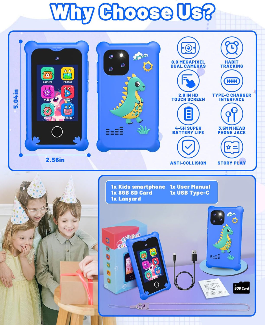 Kinder Handy, Dinosaurier Weihnachten Geburtstag Geschenke für Jungen Alter 3-12, Kinderkamera im Sm