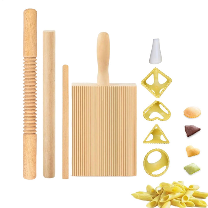 Pasta -Herstellungstools, Pasta -Herstellung - Teigbrett Holzgewinde Rolling Pin - 8x Knödelmacher R