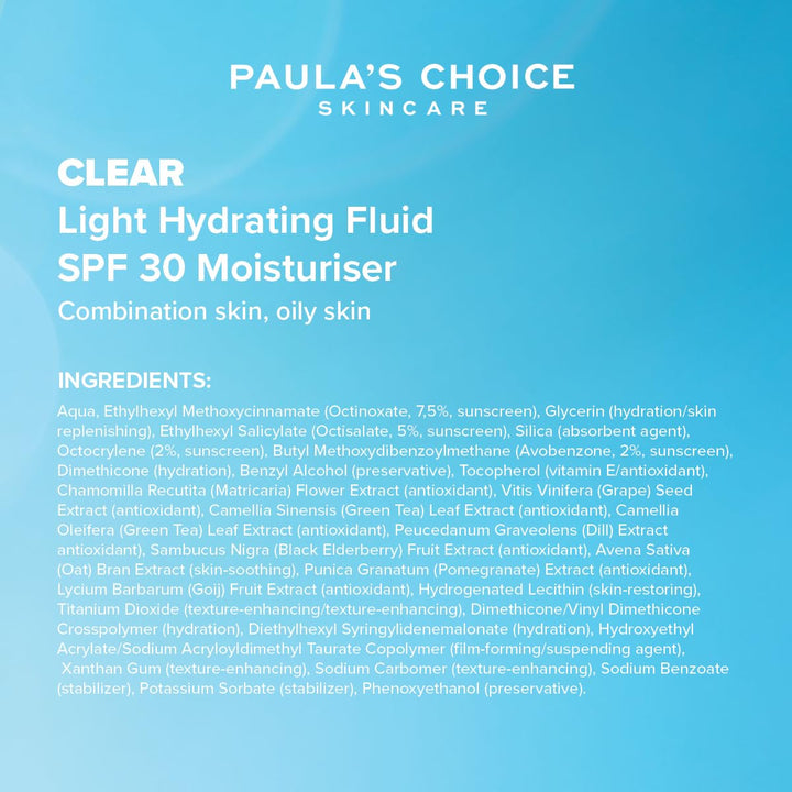 Paula's Choice CLEAR Tagescreme LSF 30 - Leichte Feuchtigkeitscreme für Unreine Haut mit Mitesser &