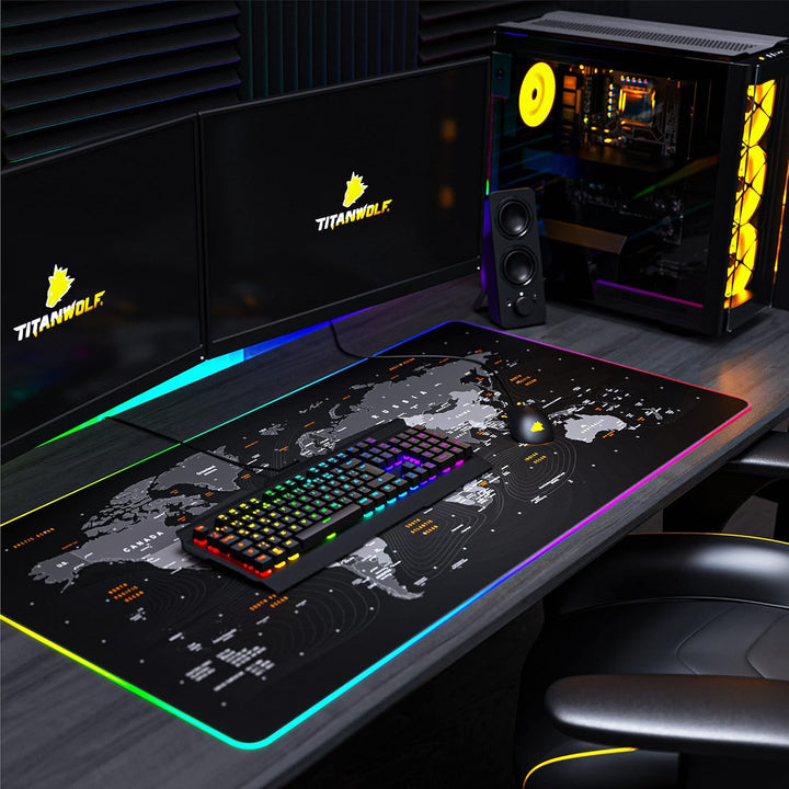 Titanwolf - XXXL RGB Gaming Mauspad – 1200 x 600 mm - Mousepad - LED Multi Color - 7 LED Farben Plus