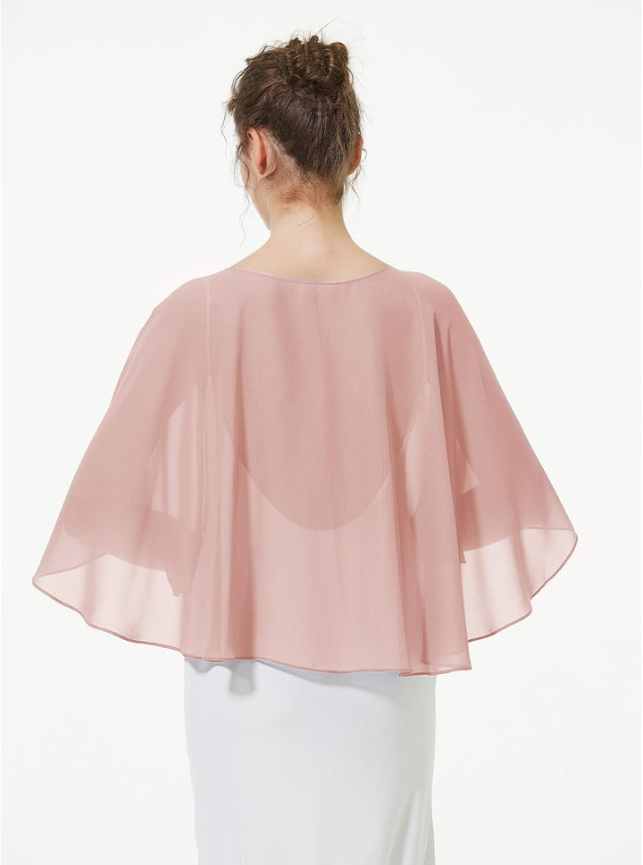 BEAUTELICATE Chiffon Stola Damen Festlich Chiffon Schal Cape Schultertuch mit Satinbesatz Ärmellos B
