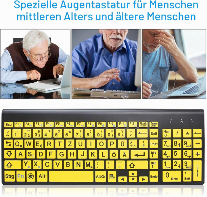 Kabellose Tastatur und Maus Set mit Grossen Buchstaben (Deutsches QWERTZ) für Senioren &amp; Sehbehinder